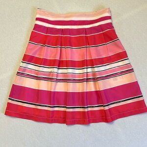 ESQUALO Striped Satin Pink Red White Black Pleated Above the Knee Mini Skirt 8